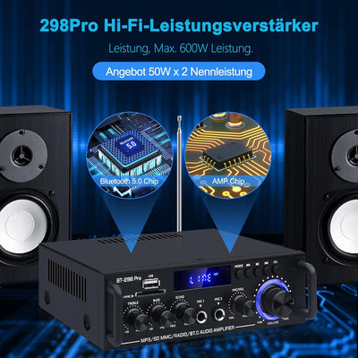 HiFi Stereo Verstärker BT-298Pro Bluetooth 5.0 Audio Leistungsverstärker Empfänger 2.0-Kanal 50W x 2