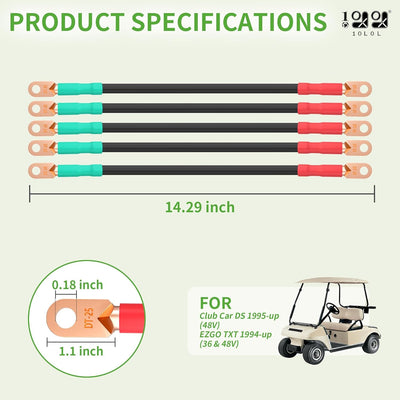 10L0L Golfwagen-Batteriekabel-Set für Club-Auto, DS 1995-Up, 48 Volt, 4 Gauge Schweisskabel (5 Stück