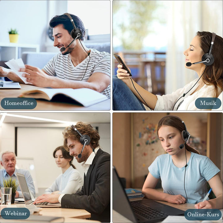 USB Headset mit Mikrofon, Geräuschunterdrückung, Stereoklang, Lautstärkeregelung, 3,5 mm/USB-A/USB-C