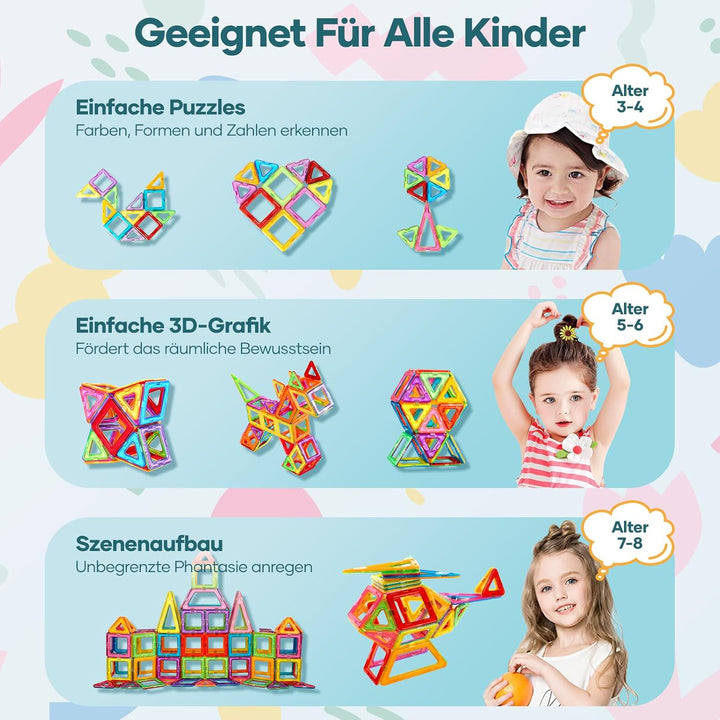 Assark 98pcs Magnetische Bausteine, Castle Magnetblöcke Konstruktion Bauen Blöcke Set für Kinder Spi
