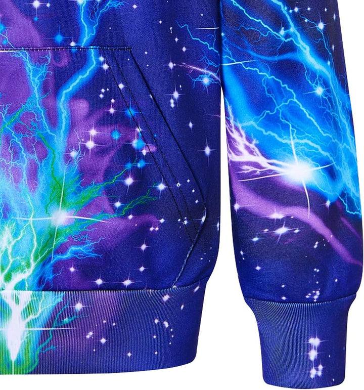 AIDEAONE Jungen Mädchen 3D Hoodie Kapuzenpullover Sweatshirt Mit Kapuze Lila Blitz 8-11 Jahre, Lila