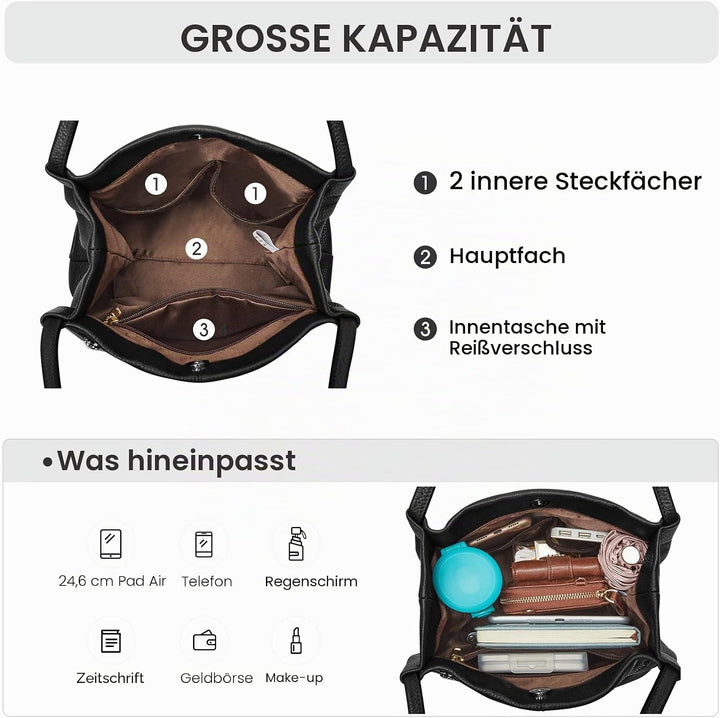 Kattee Damen weiche Echtleder Totes Umhängetasche Geldbörsen und Handtaschen mit oberem Magnetversch
