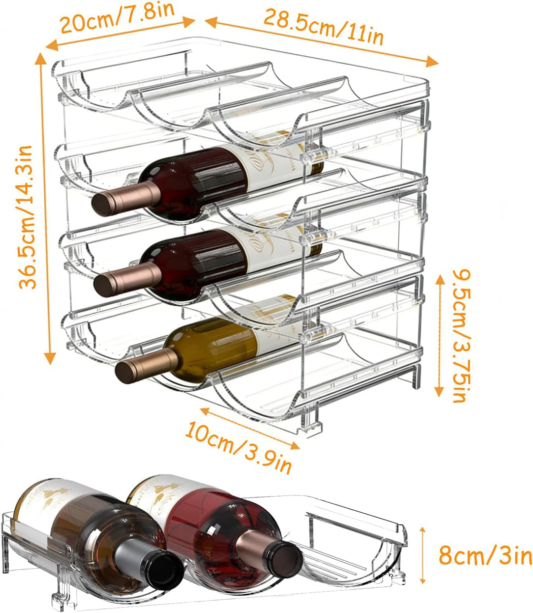 Flaschen Organizer mit 4 Ebenen, Flaschenregal für 12 Flaschen, Rutschfest Transparenter Flaschenhal