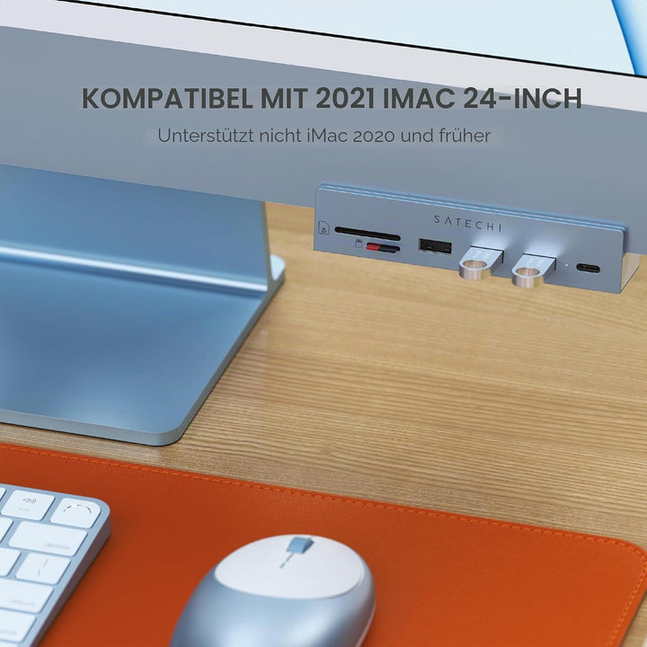 SATECHI USB-C Klemm Hub, für iMac M4, USB-C Daten, 3X USB-A 3.0, Micro-/SD Kartenleser, für iMac M4