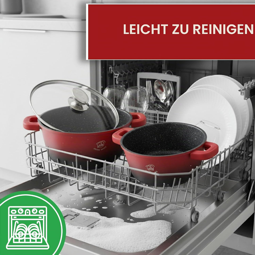 Royal Swiss Kochtopf, Schwarz, 4l, Marmorbeschichtung, Glasdeckel, geeignet für Induktion & Ofen, Al