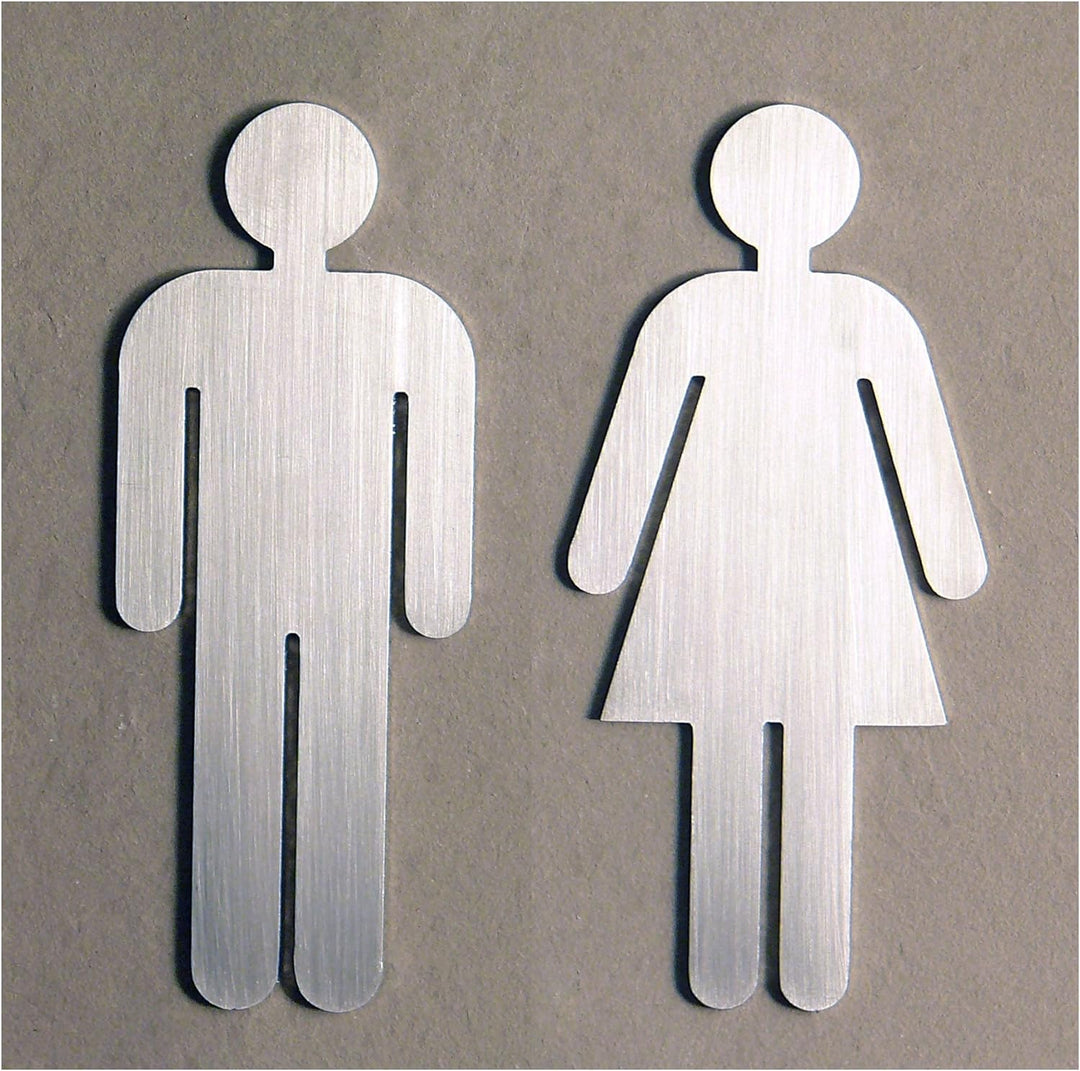Türschild Set "Frau+Mann" Toilettenschild, je 1 Stk. MATT Edelstahl gebürstet - Höhe 11,5 cm