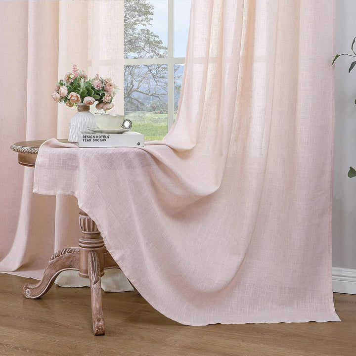 CUCRAF Leinenvorhang mit Ösen 2er Set H 175 x B 140 Altrosa Halb Transparent Stores Gardinen Schlauf