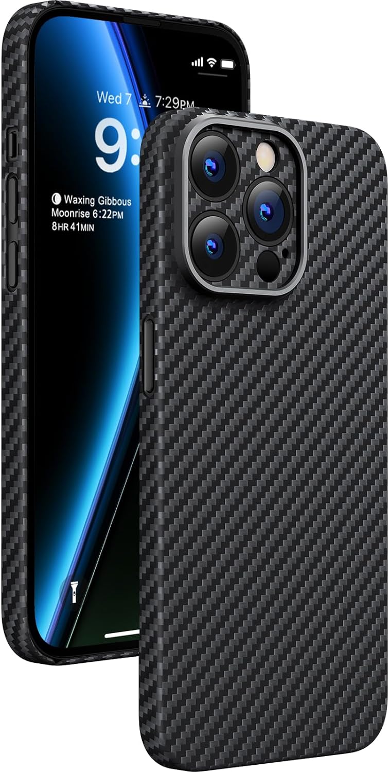 memumi Carbon Hülle für iPhone 15 Pro, 0,5 mm Superdünne, Hülle aus echter Aramidfaser [100% Aramidf