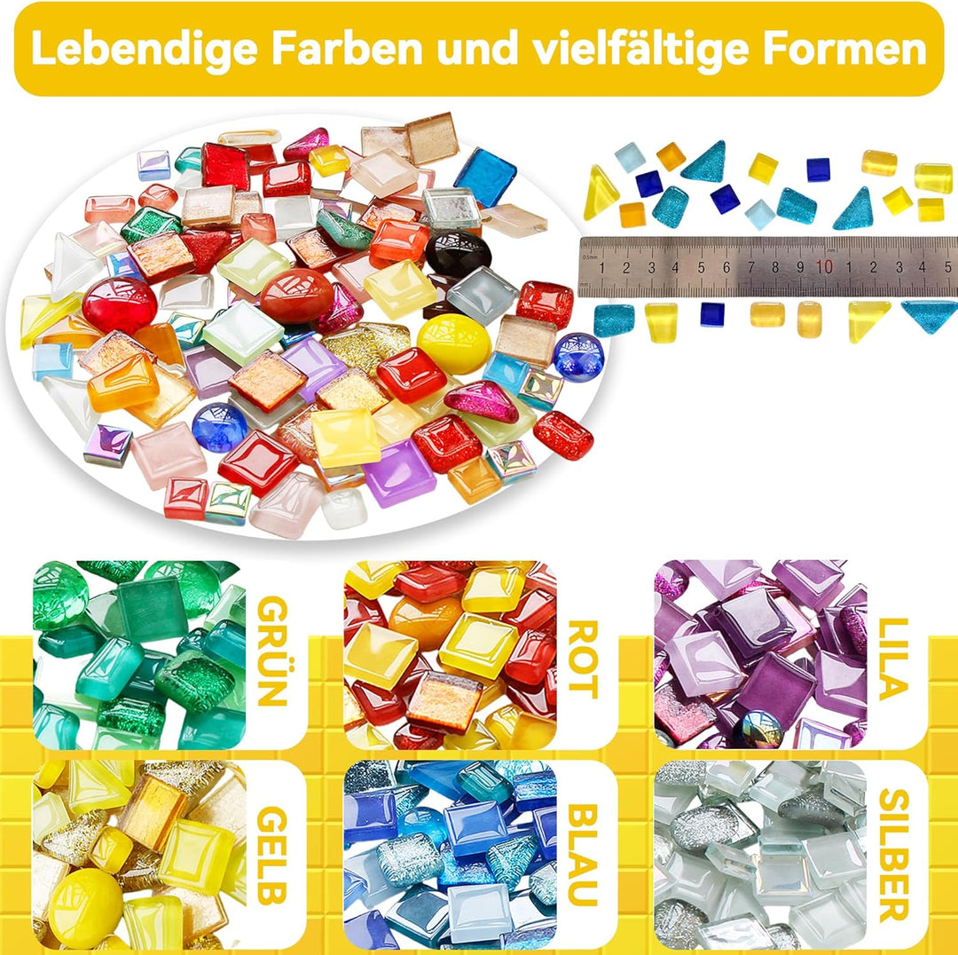 AiYoYo 650g Bunte Mosaiksteine Set Glitzernde Glasstücke für erwachsene DIY Polygonal Verschiedene M