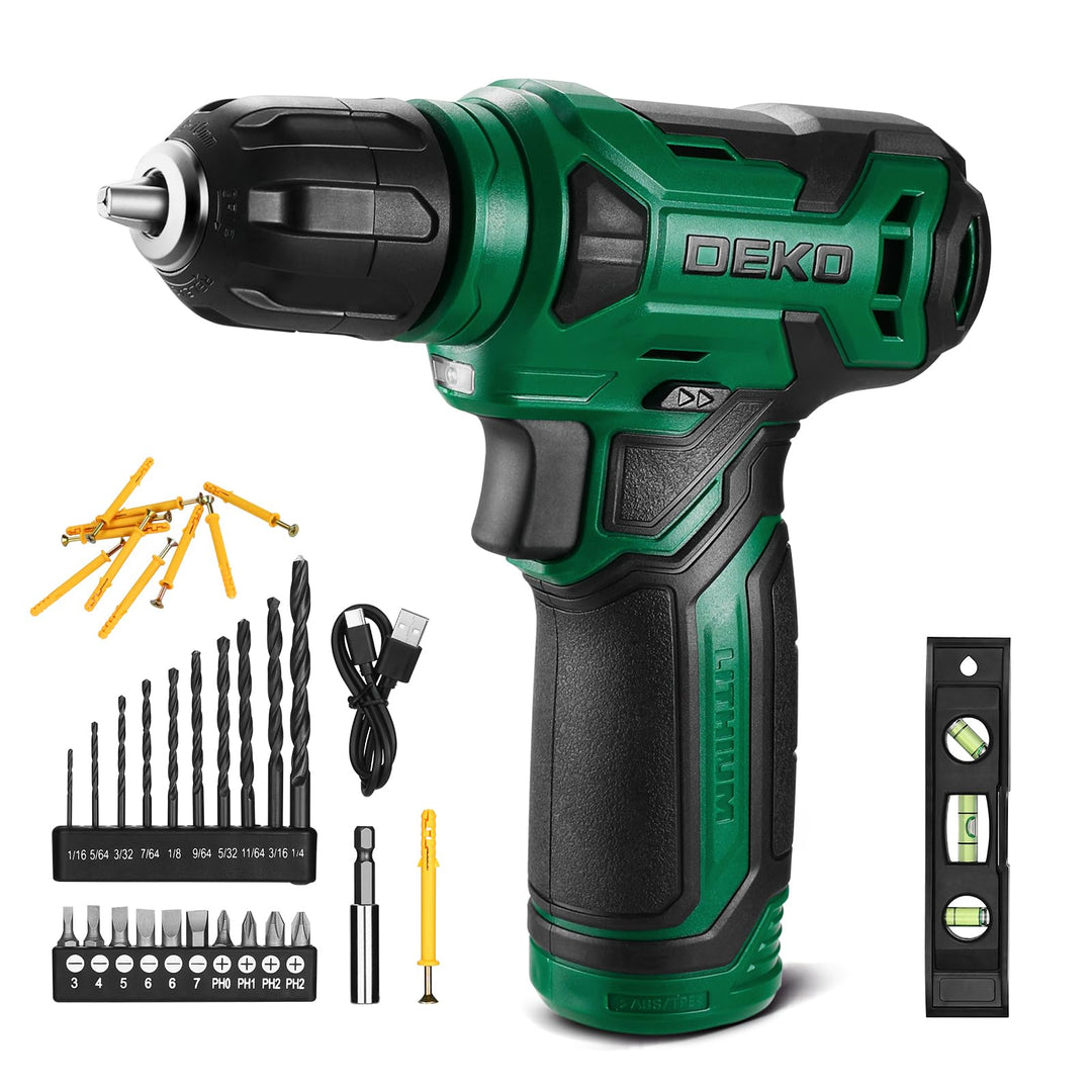 DEKOPRO 8 V Akkuschrauber, Bohrer-Set mit 3/8“ Schnellspannbohrfutter, integrierter LED, Typ-C-Lades