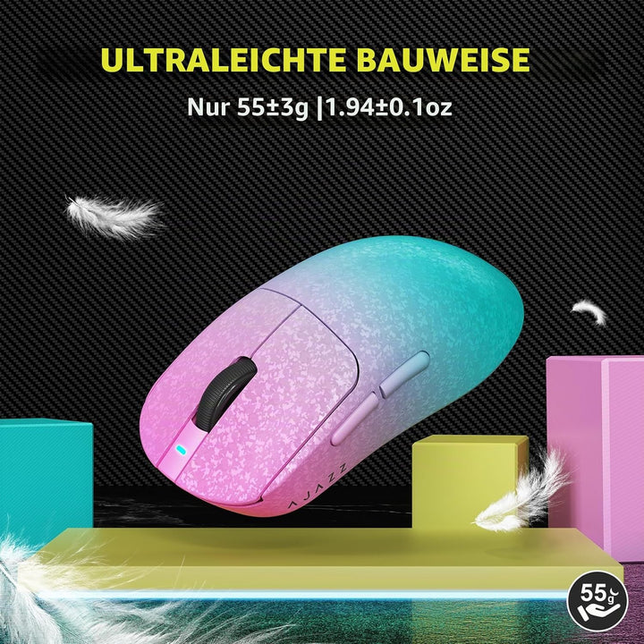A.JAZZ AJ199 Carbonfaser-Gaming-Maus, Kabellos 2,4G/BT/USB-C Tri-Mode, Ultraleicht 55g, Optischer Pi