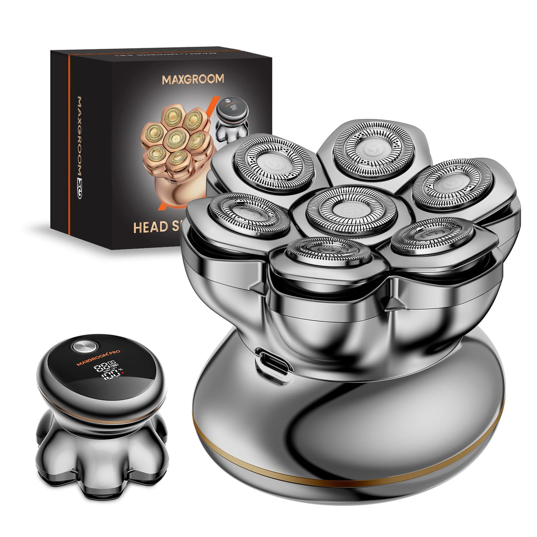 7D PRO Glatzen Rasierer Herren,MAXGROOM IPX6 Wasserdicht Kopfrasierer Glatze mit Magnetische Schwebe