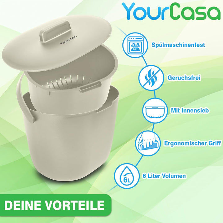 YourCasa Biomülleimer Küche 3,6L - Komposteimer für alltäglichen Biomüll Behälter Spülmaschinenfest