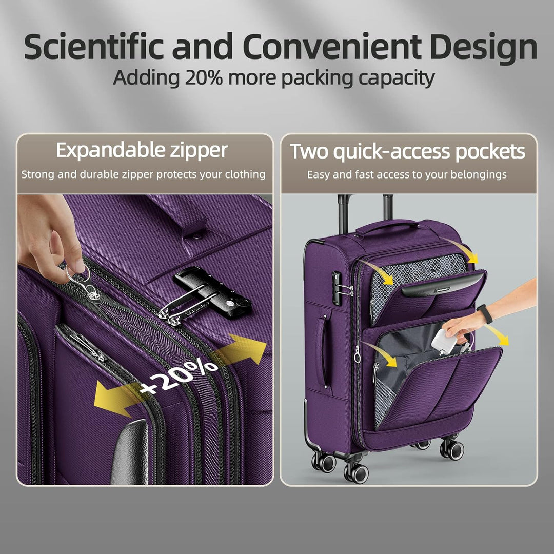 SHOWKOO Kofferset 3 Teilig Stoffkoffer Weichschale Erweiterbar Reisekoffer Leicht Haltbar Trolley Ha