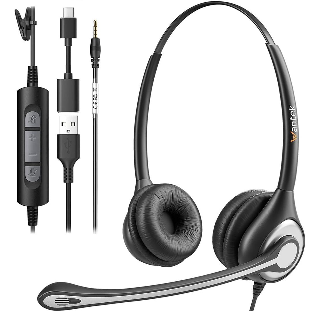 Wantek Stereo-Headset,schnurgebunden,USB-A,Mikrofon mit Noise Cancelling-ganztägiger Komfort-USB-A:P