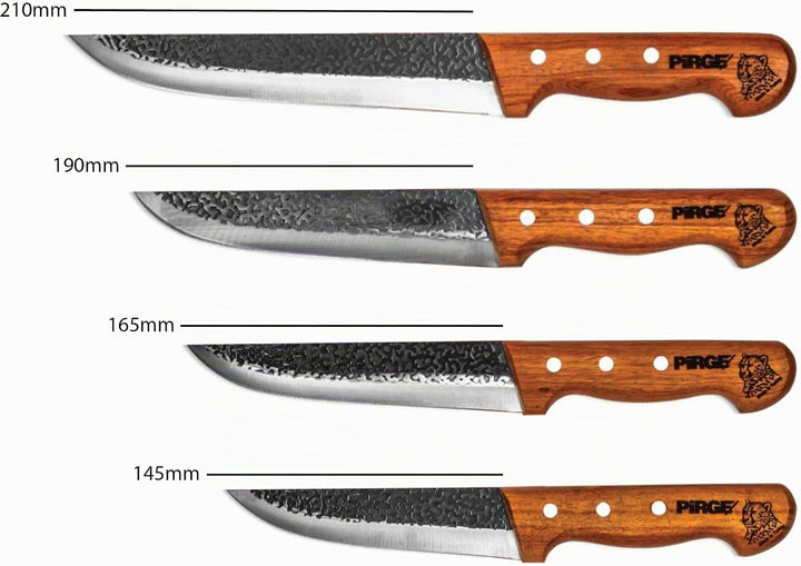 Pirge Elite Handgeschmiedet Schlachtermesser Set mit Lederscheide 4 TLG Metzgermesser - Fleischermes