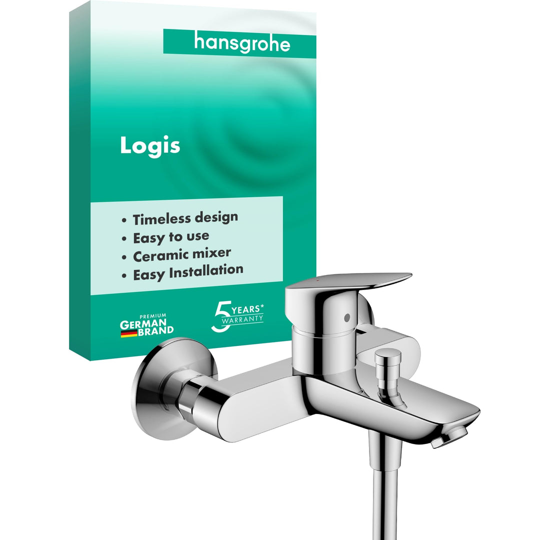 hansgrohe Logis - Badewannenarmatur Aufputz für 2 Verbraucher, Mischbatterie Badewanne mit Auslauf L