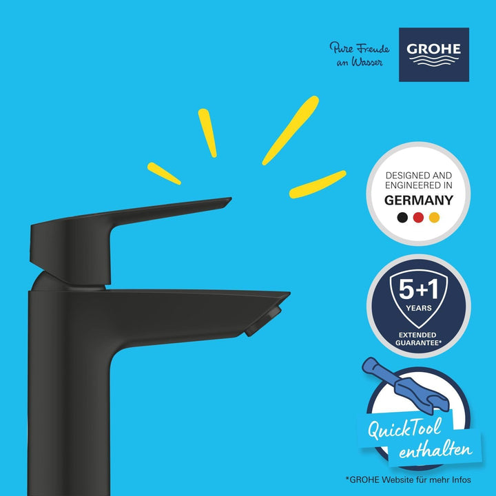 GROHE Start - Einhand-Waschtischbatterie (wassersparend, S-Size, mit Temperaturbegrenzer), matt schw