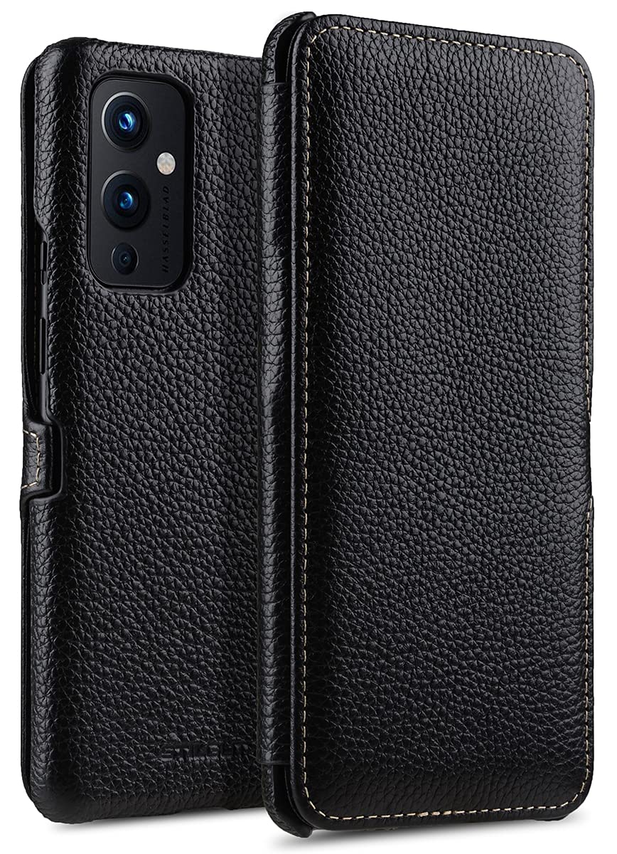STILGUT Book Case kompatibel mit OnePlus 9 Hülle aus Leder mit Clip-Verschluss, Lederhülle, Klapphül