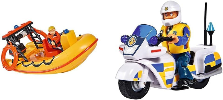 Simba 109251047 - Feuerwehrmann Sam Neptune Boot & 109251092 - Feuerwehrmann Sam Polizei Motorrad, m