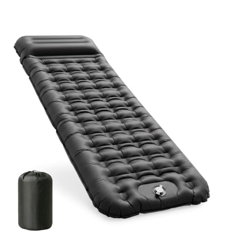 Aufblasbare Isomatte Camping mit Fusspumpe und Kopfkissen, 12 cm verdickt – Bequem, Ultraleicht, Kle