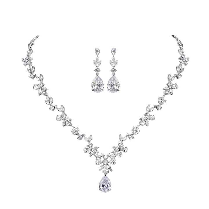 MASOP Silber Braut Schmuckset, Damen Hochzeit Schmuck Set, Blumen Ohrringe und Halskette mit Anhänge