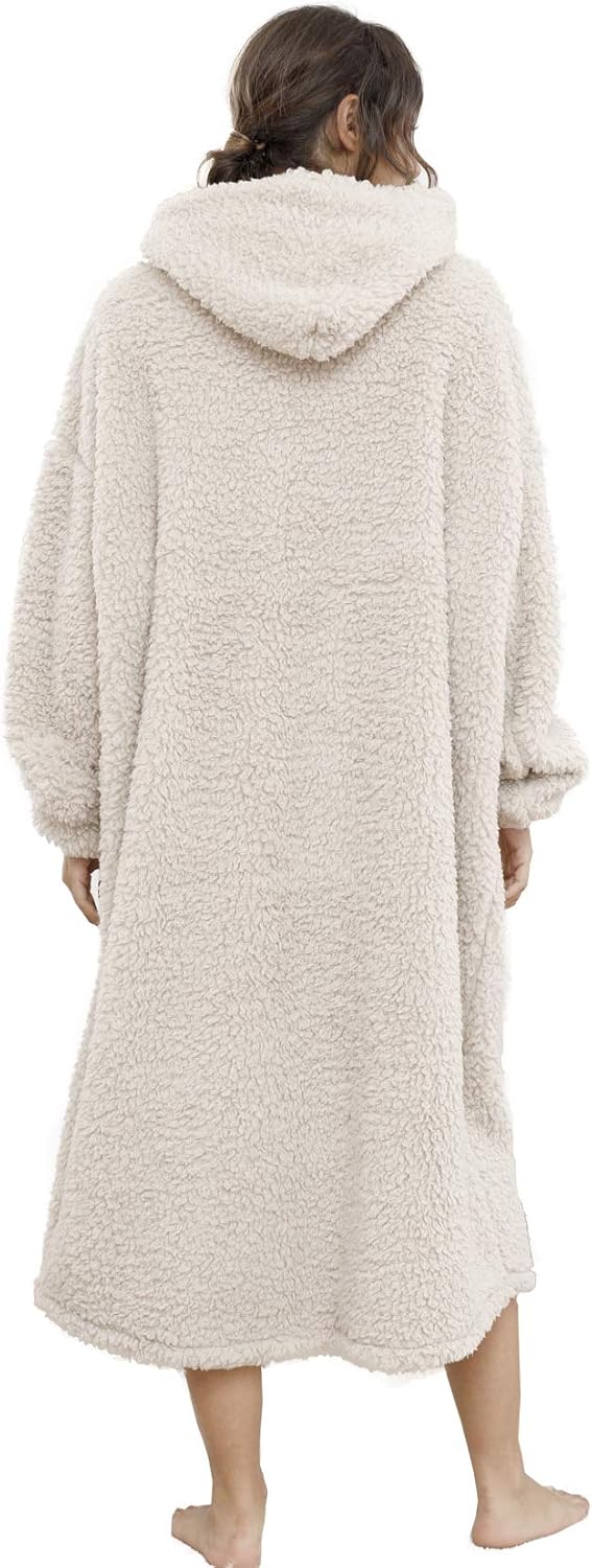 ililmmoe Sherpa tragbare Decke Übergrosse Hoodie Sweatshirt TV Decke mit Langen Ärmeln und Tasche-Be