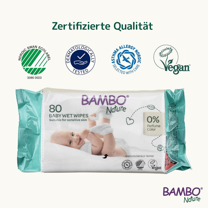 Bambo Nature Baby-Feuchttücher - 960 Tücher - 12er Vorratspack | Feuchtigkeitsspendende sanfte Tüche