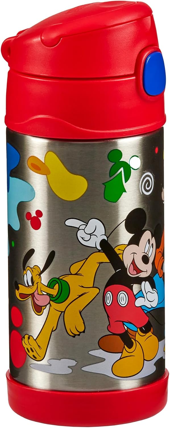 THERMOS kids FUNTAINER STRAW BOTTLE DISNEY 0,35 l, Mickey, Thermoflasche Kinder aus Edelstahl mit Tr