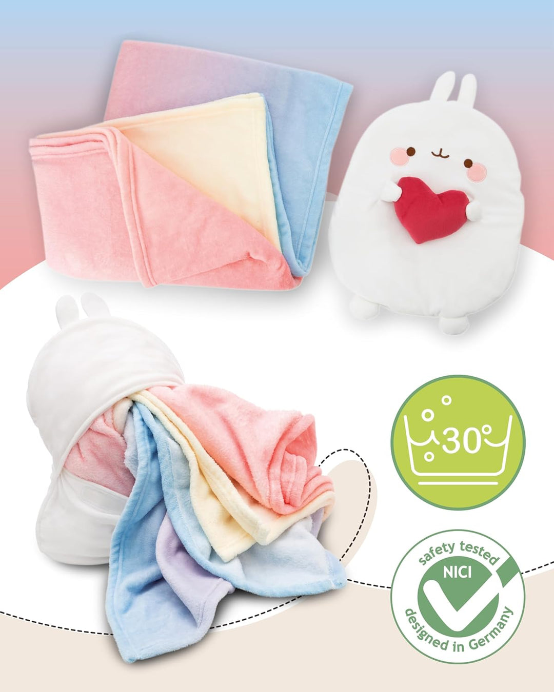 NICI NIC MOLANG Fleecedecke & Kuscheltier 2 in 1, Kuscheldecke Kinder und Erwachsene, weiss - Weiche