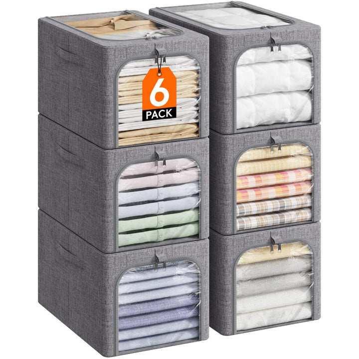Lifewit 6 Stück Kleideraufbewahrungsbehälter mit Metallrahmen, Faltbare Aufbewahrungsbox mit Deckel,