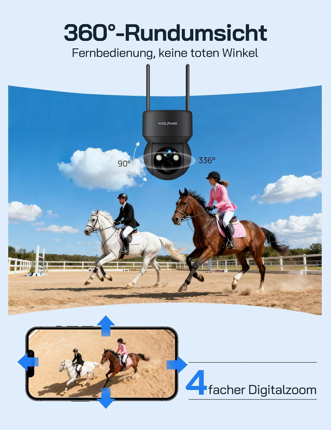 WOLFANG Wildkamera 4G LTE Mobilfunkkamera Solarbetrieben mit 2,5K View Live Video, Pan 355° Neigung