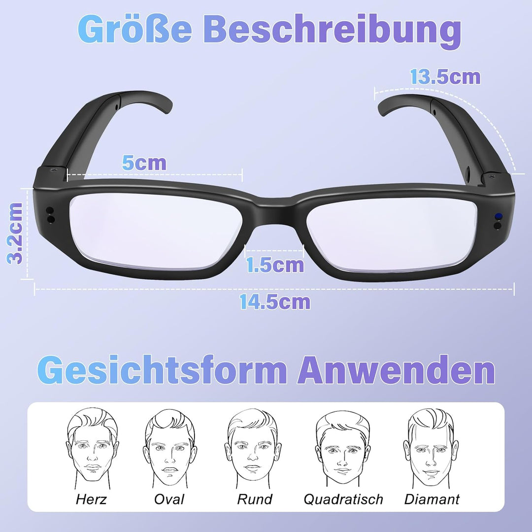 Mini Kamera 32GB, Brille Sportkamera Action Cam, Kleine Brille Videokamera 1080P HD, Tragbare Action