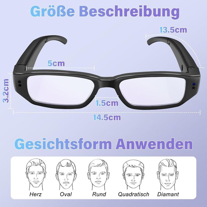 Mini Kamera 32GB, Brille Sportkamera Action Cam, Kleine Brille Videokamera 1080P HD, Tragbare Action