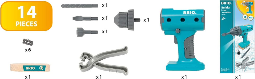 BRIO Builder - 34600 Builder Akkuschrauber - Entwicklungsförderndes Rollenspiel- & Konstruktionsspie