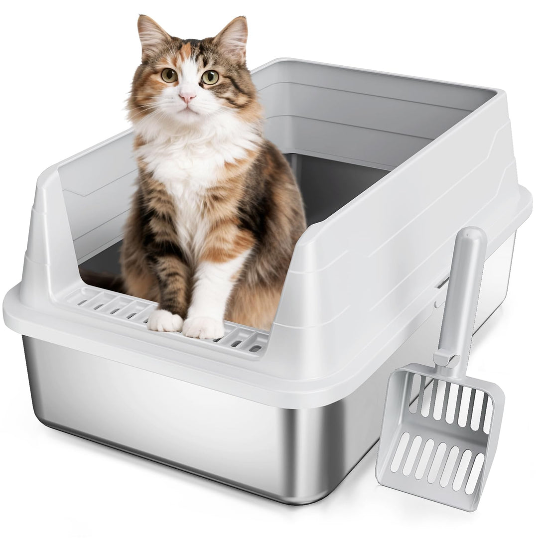 Edelstahl-Katzentoilette für kleine Katzen, geruchsfreie Metall-Katzentoilette mit hohem Seitendecke