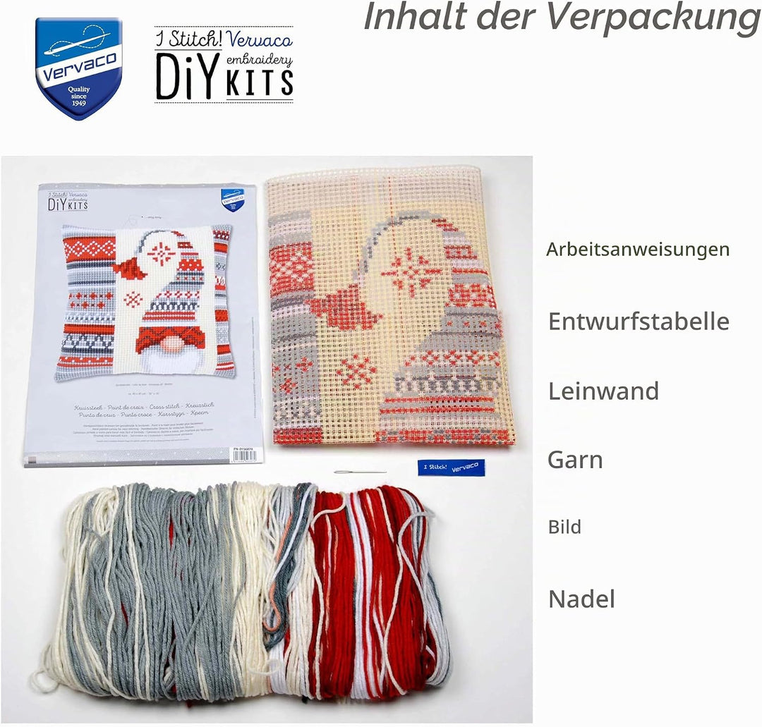 Vervaco Kreuzstich Stickpackungen Kissen Front zum Selbersticken mit Stickbild auf 100% Baumwoll Sto
