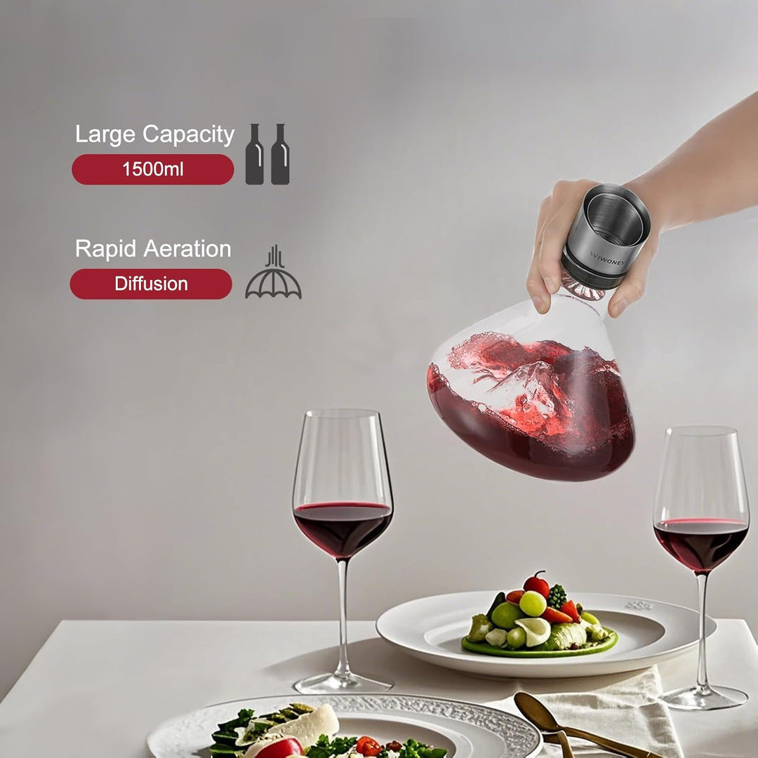 Weindekanter, Weinkaraffe mit Belüfter und Filtern, 100% Handgeblasenes Bleifreies Kristallgläser, D