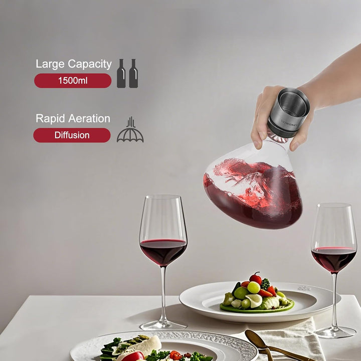 Weindekanter, Weinkaraffe mit Belüfter und Filtern, 100% Handgeblasenes Bleifreies Kristallgläser, D