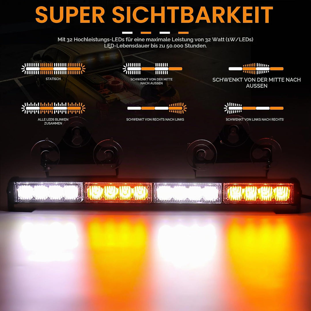Dinfu 2 Stück 16,8-Zoll Blinken LED Warnleuchte Orange + weisses Leuchtfeuer, Sicherheitswarnleuchte