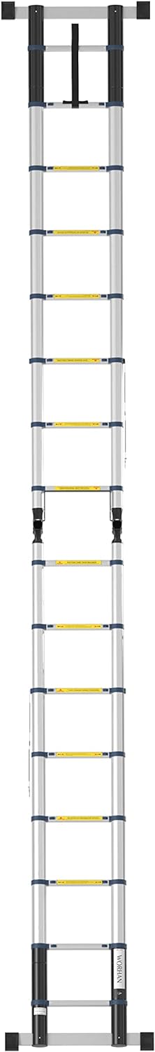 WORHAN® 5m TELESKOPLEITER 2 in 1 ANLEGELEITER KLAPPLEITER ALU TELESKOP LEITER MULTIFUNKTTIONS LEITER