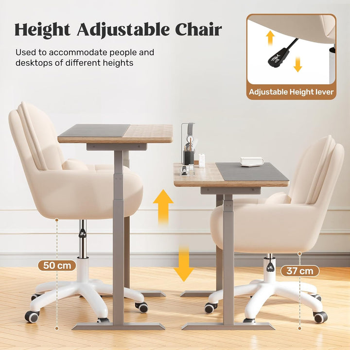 Homeoffice & Schminkstuhl 2-in-1 Ergonomischer Samt Drehstuhl 360° mit Kopfkissen, Höhenverstellbar