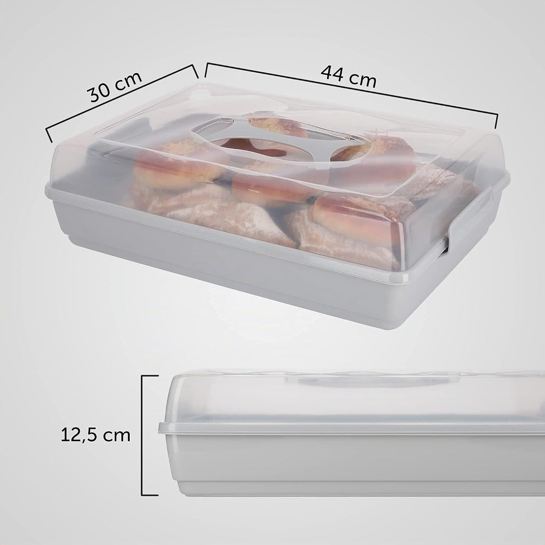 KADAX Kuchenbox mit Deckel, 44 x 30 x 12,5 cm, Kuchenbehälter aus Kunststoff, Transport-Box mit Grif