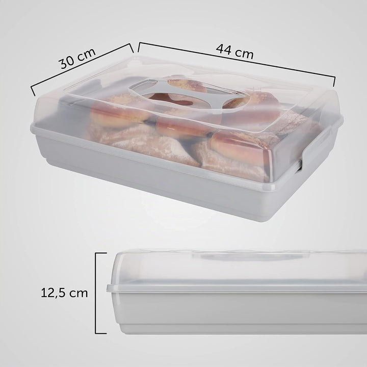 KADAX Kuchenbox mit Deckel, 44 x 30 x 12,5 cm, Kuchenbehälter aus Kunststoff, Transport-Box mit Grif