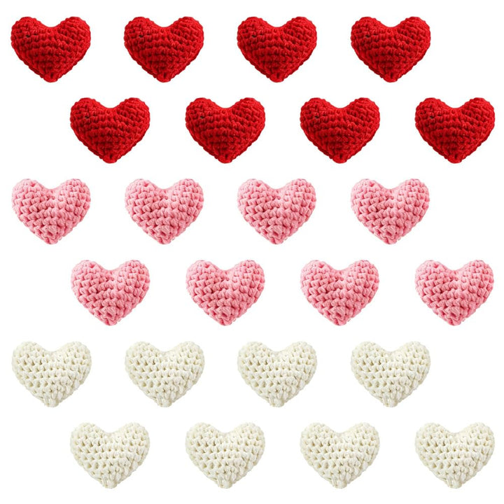 DONGKER Mini Häkelherzen, 24/36 Stück Gestrickte Valentinstag Schalenfüller, 5,5x5 cm, 3 Farben, Häk