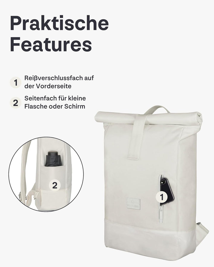 Johnny Urban Rucksack Damen & Herren Weiss - Robin Medium - Rolltop Mit Laptopfach für Uni Business