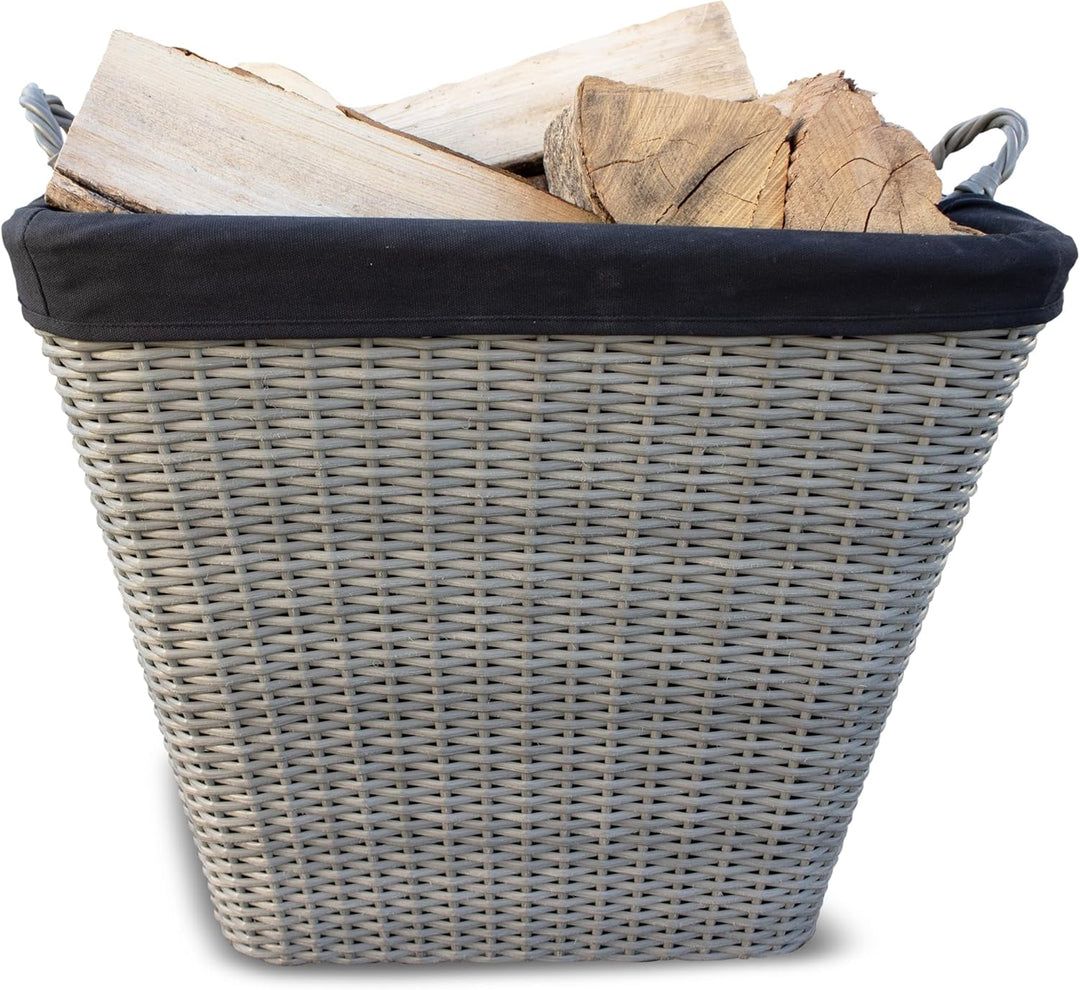HABAU Feuerholzkorb mit waschbarem Stoffeinsatz, Holzkorb aus extrem robustem Polyethylen mit Metall