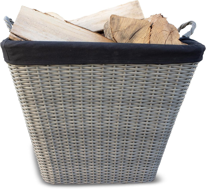 HABAU Feuerholzkorb mit waschbarem Stoffeinsatz, Holzkorb aus extrem robustem Polyethylen mit Metall