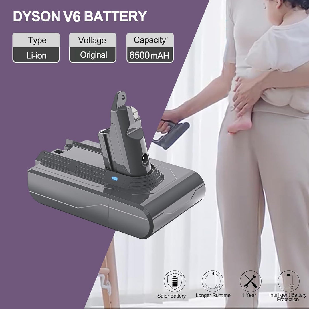 Akku für Dyson V6 DC62, LONGFIT Ersatzakku Li-ion 6500mAh Dyson V6 Animal V6 Trigger V6 Fluffy V6 Mo
