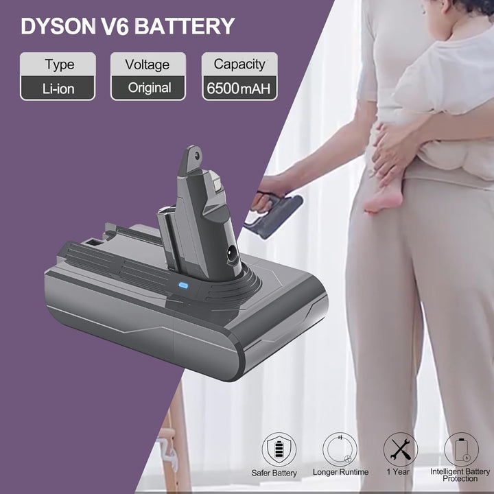 Akku für Dyson V6 DC62, LONGFIT Ersatzakku Li-ion 6500mAh Dyson V6 Animal V6 Trigger V6 Fluffy V6 Mo
